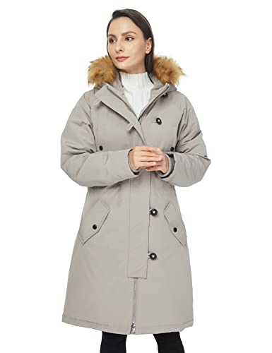 WenVen Women's Winter Water Resistant Warm Padded Parka Jacket (Light Grey, S)