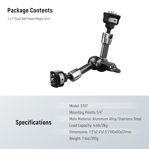 NEEWER 7" Articulating Magic Arm with 360° Ball Heads & Locating Pins for ARRI, Camera Monitor Mount with 1/4" Screws for DSLR Action Camera Monitor Video Light Compatible with SmallRig Cage Rig, ST07