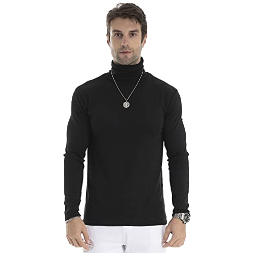 Men Slim Fit Lightweight Long Sleeve Pullover Top Turtleneck T-Shirt(Wine Red,S)
