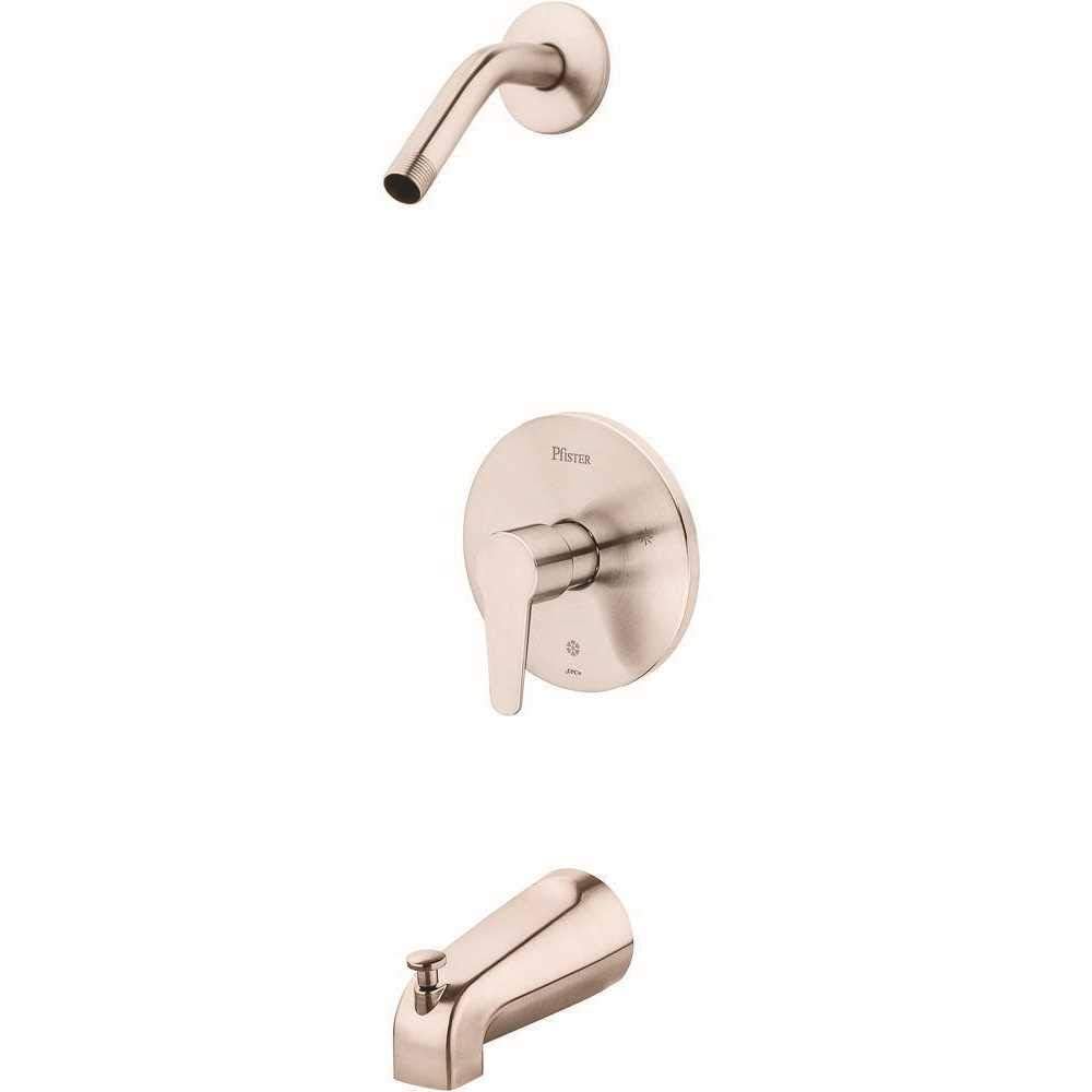 Pfister Pfirst Modern Tub and Shower Trim Without Shower Head (Designed to be used with a Pfister 0X8 Series Tub Valve - Sold Separately), Single Handle, Brushed Nickel Finish, R89070K