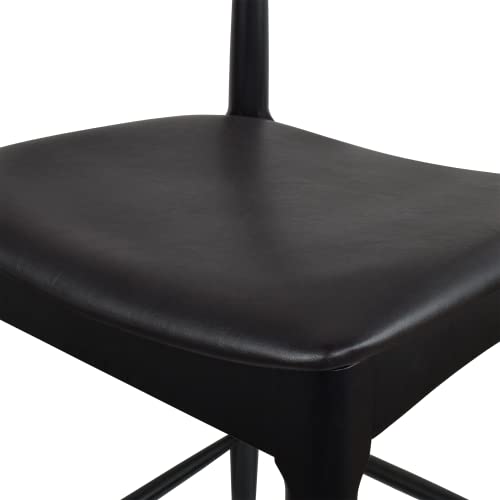 2xhome Elbow Countertop Height Bar Stool Wood Frame Bar Stools with Open Backs Dark PU Leahter Cushion Dark Black, Single, Set of 1