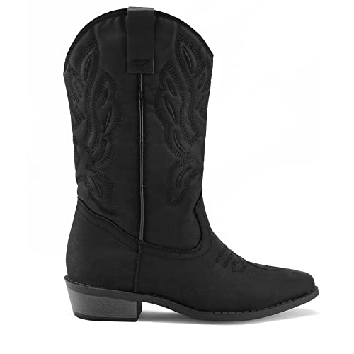 mysoft Women's Western Cowboy Boots Embroidered Mid-Calf Pointed Toe Cowgirl Boot (Available for Regular and Wide Calf)