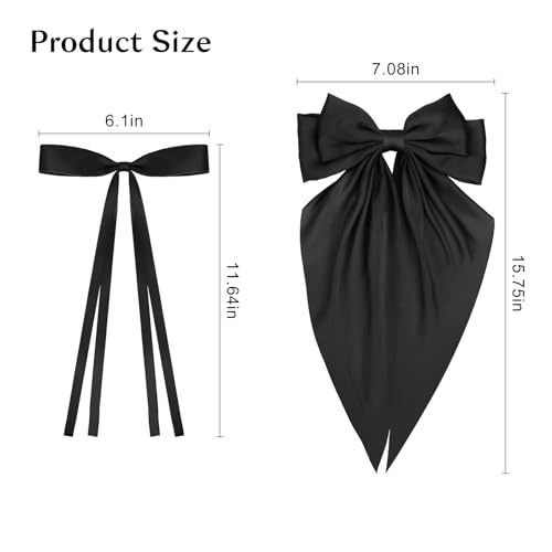 ANBALA Big Hair Bows for Women, 6 PCS Satin Ribbon Hair Bows Set, Tassel Bowknot Hair Clips with Long Tail, Cute Hair Barrettes Bowknot Tassel Claw Hair Clips for Girls (Black)