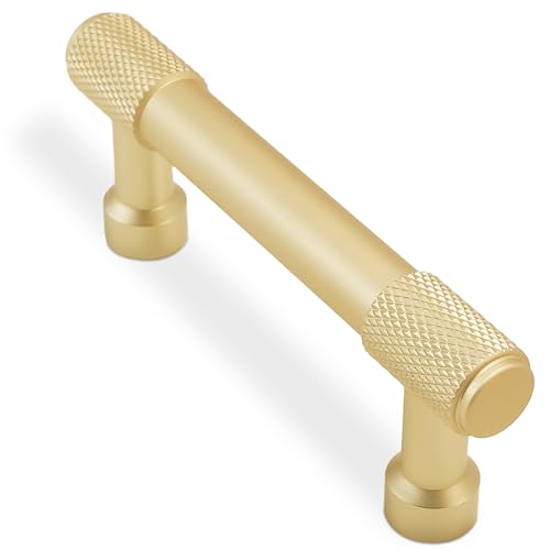 POVEFONK 10 Pack 5inch(128mm) Brushed Brass Kitchen Cabinet Handles Knurled Cabinet Pulls Gold Drawer Pulls Kitchen Cabinet Hardware Kitchen Handles Drawer Pulls Dresser Handles