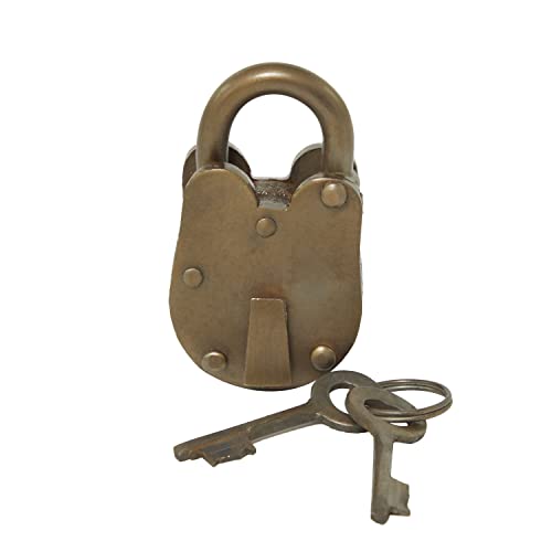 Deco 79 Metal Studded Lock And Key with Distressed Details, 1" x 1" x 3", Bronze