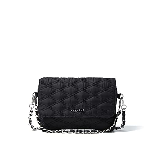 Baggallini Womens Flap Crossbody With Chain, Black Quilt, One Size US