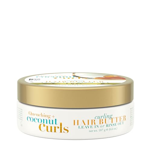 OGX Quenching + Coconut Curls Curling Hair Butter, Deep Moisture Leave-In Hair Mask & Treatment with Coconut Oil, Citrus Oil & Honey, Paraben-Free and Sulfated-Surfactants Free, 6.6 oz