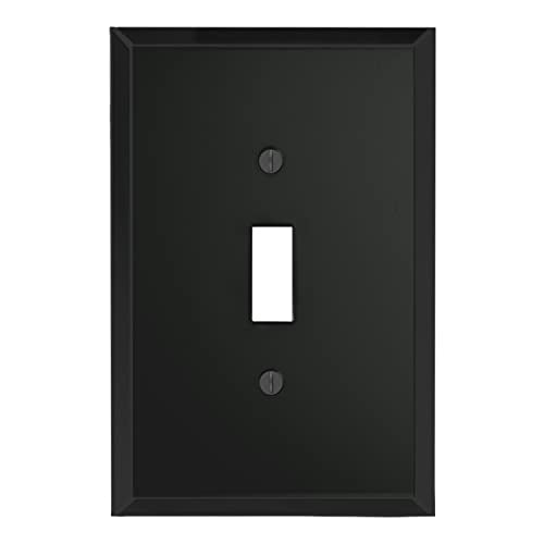 Switch Hits Black Glass Mirror Double Light Switch Cover Plate | 2 Toggle | 5.25" x 5.25" | Professional Quality Glass Mirror Switch Wall Plate Covers For All Configurations