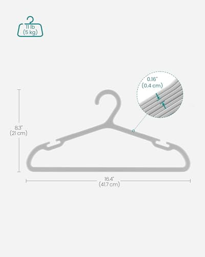 SONGMICS Clothes Hangers, Pack of 50, Plastic Hangers, with Wide Shoulder Notches, Space-Saving Coat Hangers, 16.4 Inches Wide, for Closet, Cloud White UCRP010W01