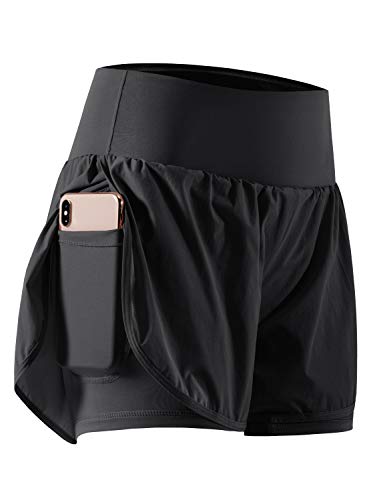 CADMUS 2 in 1 Women's Workout Shorts Athletic Biker Shorts Sports Casual Dry Fit with Pockets,Black, Navy Blue, Pink, XX-Large