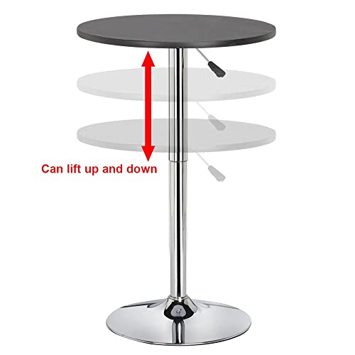 Yaheetech Round Bar Table, Adjustable Height and 360° Swivel Bar Tables, Cocktail Table with MDF Top, Silver Leg Base for Bar, Bistro, Café, Black