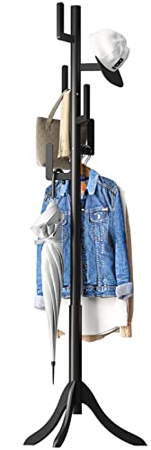 Vriccc Black Coat Rack Freestanding, Bamboo Cactus Coat Tree, Adjustable Height Wooden Coat Stand with 6 Hooks, kids coat rack, Used In The Bedroom Living Room, Office To Hang Clothes, Hats, Bags