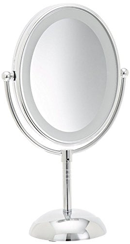 Conair Lighted Makeup Mirror, LED Vanity Mirror, 1X/7X Magnifying Mirror, Double Sided, Battery Operated in Polished Chrome