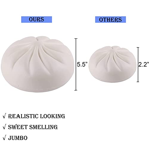 Anboor 5.5 Inches Dumplings Squishies Toys, Jumbo Slow Rising Kawaii Squeeze Dough Ball Sweet Scented Steamed Bun Squishies,White