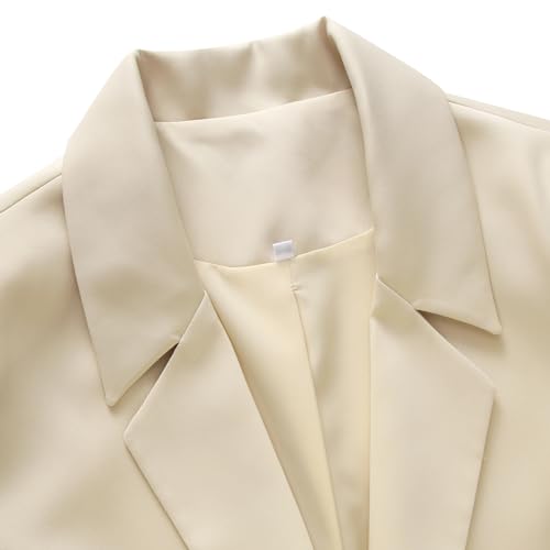 Lamgool Women's Long Sleeve Blazer Casual Open Front Office Jacket with Lapel Pockets for Work (Beige, Small)