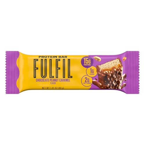 FULFIL Protein Snack Bars, NEW Recipe Chocolate Peanut Caramel, 15g Protein, Pantry Staples, 12 Count, Packaging May Vary