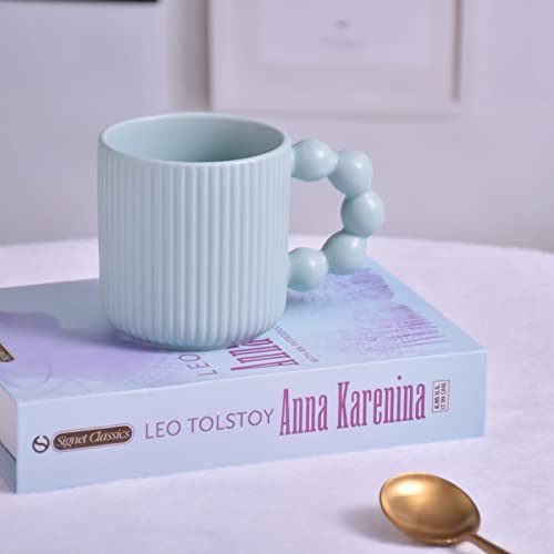 Koythin Ceramic Coffee Mug, Cute Creative Vertical Cup Body Gourd Handle Design for Office and Home, Dishwasher and Microwave Safe, 12 oz/350 ml for Latte Tea Milk (Light Blue)