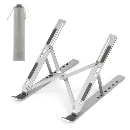 Xcdhemde® Laptop Stand, Aluminum Alloy-Laptop Stand for Desk, 6-Level Adjustable Laptop Riser, Ventilation and Heat Dissipation, Sturdy and Durable Laptop Stand, Silver(8-16” Laptop)