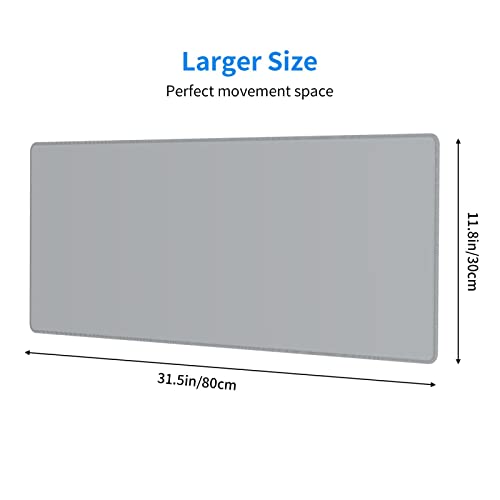 Gray Mouse Pad XL Large Extended Desk Pad for Desktop Keyboard Non Slip Rubber Base Full Desk Mat Mousepad with Stitched Edge for Office Home Work Gaming Accessory 31.5 x 11.8 inches