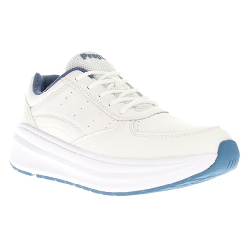 Propét Women's Ultima Leather Orthotic Athletic Shoes White/Denim 7.5 Wide US