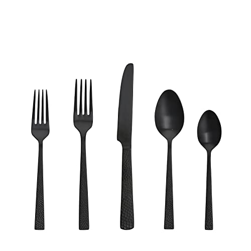 Fortessa Nomad Stainless Steel Flatware, Brushed Matte Black, 20 Piece Place Setting, Service for 4