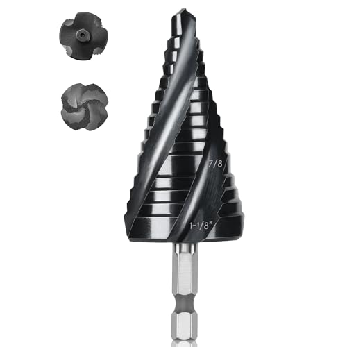 Cobalt M35 Step Drill Bit, TiAlN Coating 4 Spiral Flute Step Bit for Metal, Stainless Steel, Aluminum, Plastic, Large Step Drill 1-1/8"