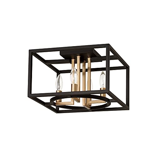 EGLO Mundazo 4-Light Semi Flush Modern Ceiling Light Fixture Dimmable LED Lighting Fixture for Hallway, Living Room, and Closet, 13 in, Black and Gold