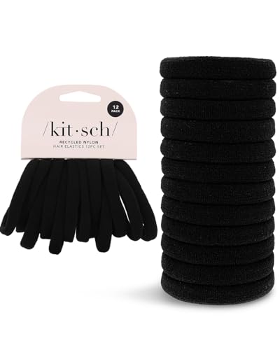 Kitsch Elastic Hair Ties for Women, Black Hair Ties No Damage, Black Rubber Bands for Hair, Hair Bands for Women's Hair & Ponytail Holders, Hair Elastics, Small Hair Ties for Thick Hair, 12pcs