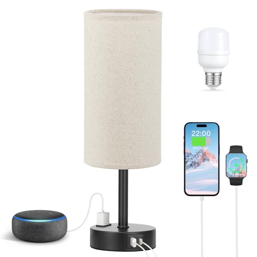 Fenmzee Turquoise Nightstand Table Lamp for Bedroom - 3 Way Dimmable Touch Lamp USB A and C Charging Ports and AC Outlet, Small Lamp for Office Desk with Metal Base, LED Bulb Included