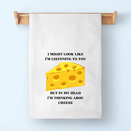 BDPWSS Funny Cheese Kitchen Towel Cheese Lover Gift I Might Look Like I'm Listening I'm Thinking About Cheese Dish Towel (Thinking Cheese TW)