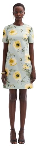 Oscar de la Renta, Poppy Cotton Poplin Shift Dress, Sage/Yellow, 2