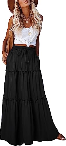 EARKOHA Womens Casual High Waist Tie Paisley Print Long Maxi Skirt with Pockets Splice Floral L