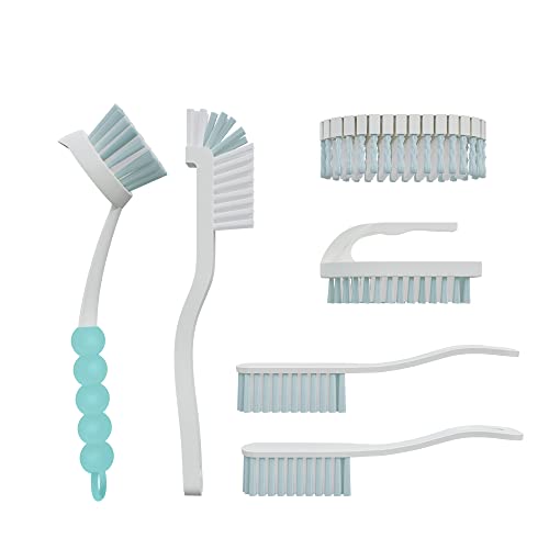 CN1ST 6 PCS Cleaning Brush, Scrub Brush Set for Kitchen and Bathroom Household Use with Various Brushes for Cleaning Dishes, Tiles, Corners and Floors Sky Blue
