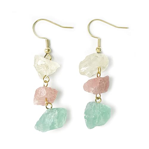 Amethyst Crystal Earrings Dangle for Women Handmade Real Raw Crystals Citrine Rose Quartz Green Fluorite Purple Pink Natural Healing Crystal Jewelry Stone Clear Earrings Gifts