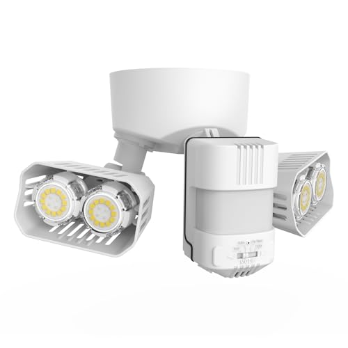 SANSI 28W 3500LM Motion Sensor Outdoor Lights, Dusk to Dawn Motion Sensor Eave Mount Security Lights Detector with 4 Mode 350W Equiv 5000K, IP65 Waterproof for Soffit, Garage, Yard (White) Hardwired