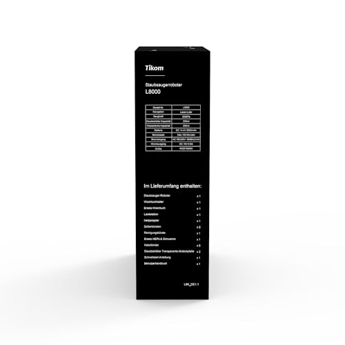 Tikom Robot Vacuum and Mop, L8000 Laser LiDAR Navigation Robotic Vacuum, 3000Pa Suction, 150Mins Max, 45dB, 14 No-Go Zones, 20 Virtual Walls, Self-Charging, Good for Pet Hair, Carpet, Hard Floor