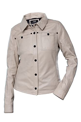 Jild Womens Button Front Lambskin Leather Jacket Shacket - Casual Shirt Long Sleeve Leather Jacket Women with Bust Pocket (Yellow-S)