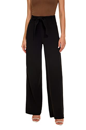 NuNu Yong Women's Casual High Waisted Wide Leg Dress Pants with Pockets and Belt X-Large-Petite Red Plum