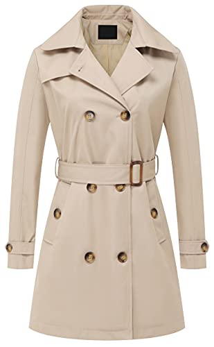 Chrisuno Trench Coat Women Women's Trenchcoat Double Breasted Water Resistant Classic Peacoat with Belt Black Padding Lined S