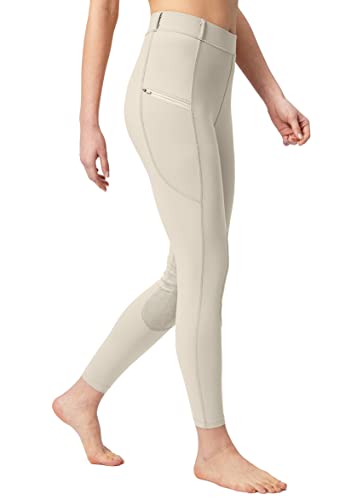 SANTINY Women's Horse Riding Pants with Zipper Pockets Knee-Patch Schooling Tights Equestrian Breeches for Women (White_XL)