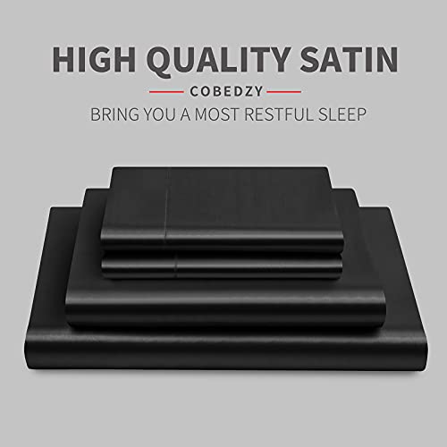 Cobedzy 4 Piece White Satin Sheets Queen Size, Soft Silky Bed Sheets Queen Set, Luxury Bed Sheet Set with 1 Deep Pocket Fitted Sheet 1 Flat Sheet 2 Satin Pillowcases