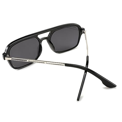 FEISEDY Reading Glasses for Women Men Vintage Square 70s Flat Aviator Sunglasses Anti Glare Eyestrain B2992 Black 1.5x