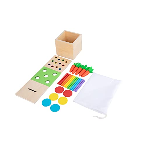 Adena Montessori 3 in 1 Wooden Montessori Play Kit Baby Toys,Includes Matchstick Color Drop Game,Carrot Harvest Game and Coin Box,Learning Toy for Kid 1,2,3 Year Old,Girl Boy Gift for Baby 6-12 Month