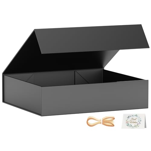 PSHVYM Gift Boxes with Lids, 11.5x7.8x3 In Gentleman Blue Gift Box for Presents Magnetic Closure for T-Shirts, Gloves, Scarves, Books, Baby Clothes, Robes Clothing Gift Wrap, Contains Card, Ribbon