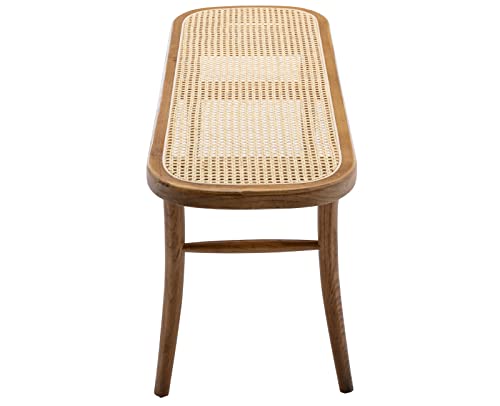 Kmax Upholstered Bench Wicker Rattan Entryway Bench Rustic Solid Wood 45 Inch for Living Room/Bedroom/Hallway