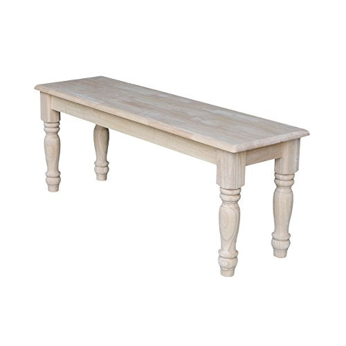 IC International Concepts Farmhouse Bench Solid Parawood Entryway Dining Bedroom Furniture, 14.4"W x 47"D x 18.7"H, Paint or Stain in Any Color, Unfinished