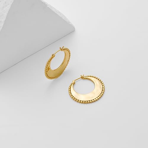 ENSKEFEN Beaded Gold Hoop Earrings for Women 14K Gold Plated Hoop Huggie Earrings Lightweight Hoops Geometric Earrings-Rhombus