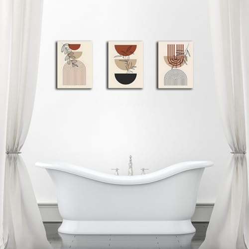Boho Wall Art Framed Abstract Art Prints Mid Century Modern Art Minimalist Art Wall Decor Geometric Line Leaf Aesthetic Canvas Bathroom Bedroom Decor (Boho, 12x16inch x3)