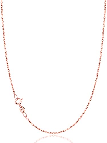 Jewlpire 925 Sterling Silver Chain Necklace for Women, 1.3mm Cable Chain Rose Gold Chain Shiny & Sturdy Women's Chain Necklaces, 14 Inch