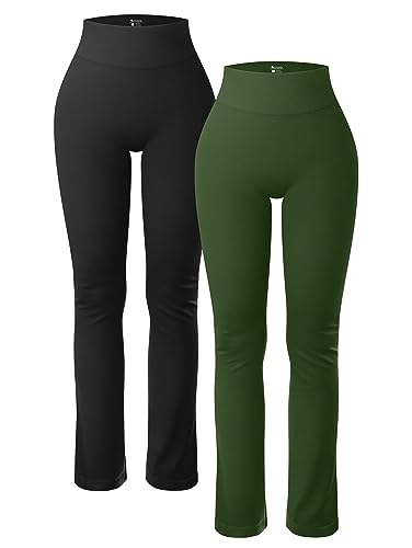 OQQ Women's 2 Piece Yoga Pants Ribbed Seamless Workout High Waist Athletic Straight Leg Leggings Black ArmyGreen